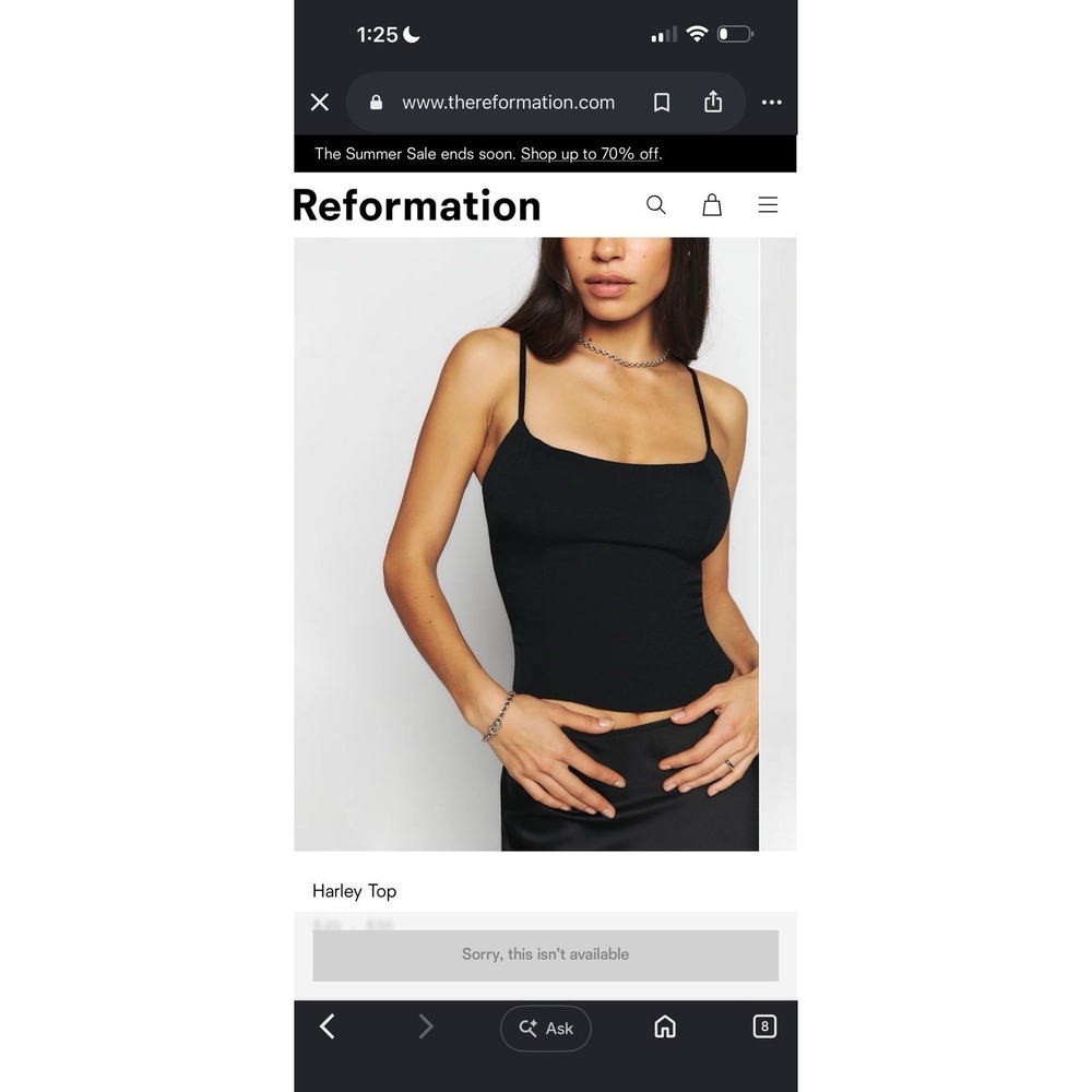 Reformation Black Corset Camisole Top Size 4 Smocked Ruched Back Side Zip
